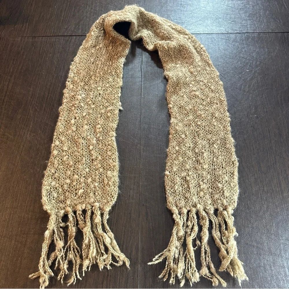 Mr Emperor Beige Knit Scarf with Fringe Wool and Acrylic. 72”